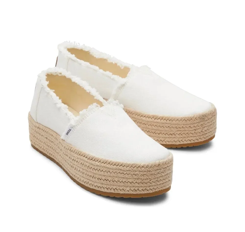 TOMS Women's Valencia White Canvas Slip On Espadrille shoe, Size 7.5